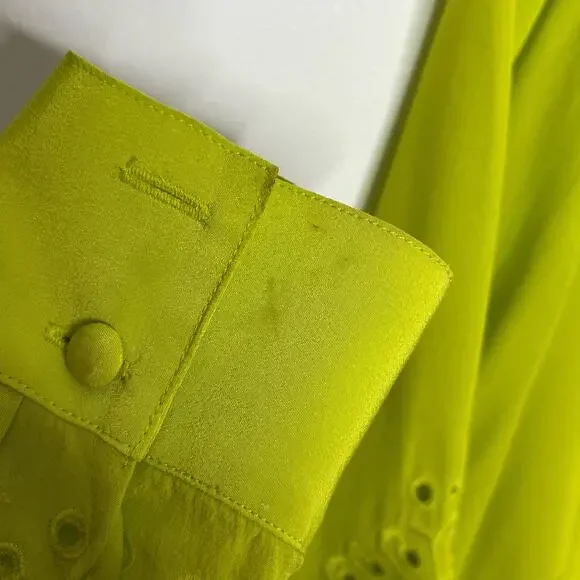 Veronica Beard Womens Long Sleeve Silk Blouse 0 Green Floral Embroidered V Neck - Picture 13 of 16